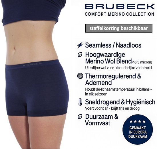 Brubeck Comfort Merino Boxer - Sans Couture - Blend de Laine Mérinos - Bleu Marine M