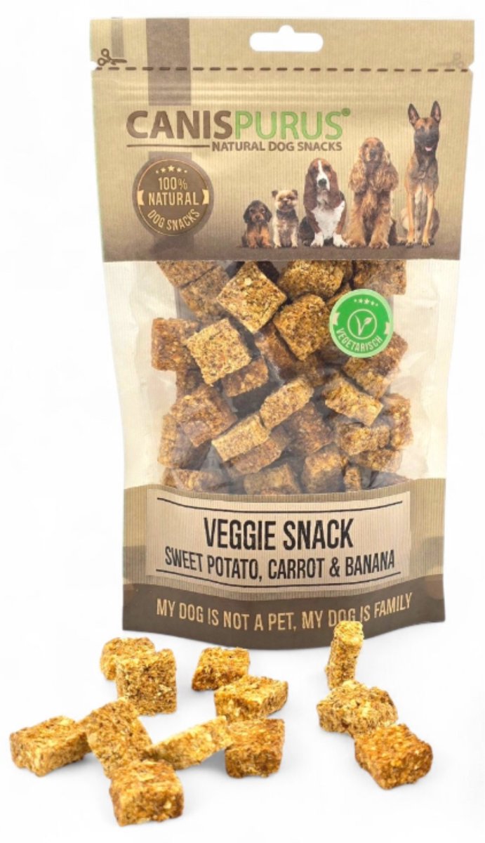 CanisPurus - Hondensnack - Veggie Snack Zoete Aardappel, Wortel & Banaan – vegetarische hondensnack