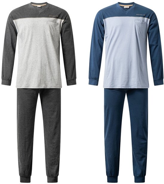 Gentlemen - 2 heren pyjama's 411911 - all season pyjamasets - donkerblauw en grijs - maat L