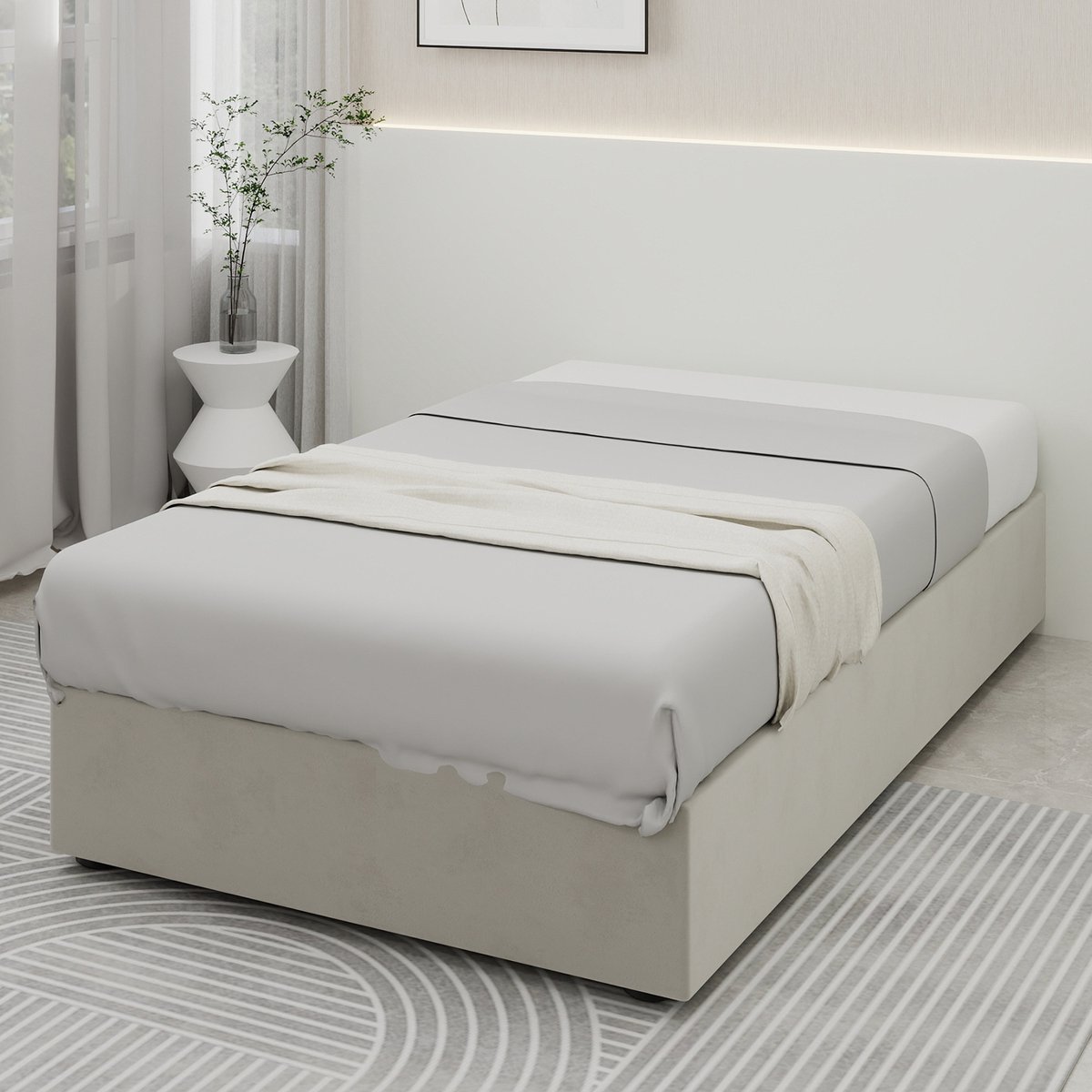 Clruro Eenpersoonsbedden - 90x200CM - Modern Minimalistisch Bedframe Met Gaslift Pistons - Velours - Beige (Geen Matras)