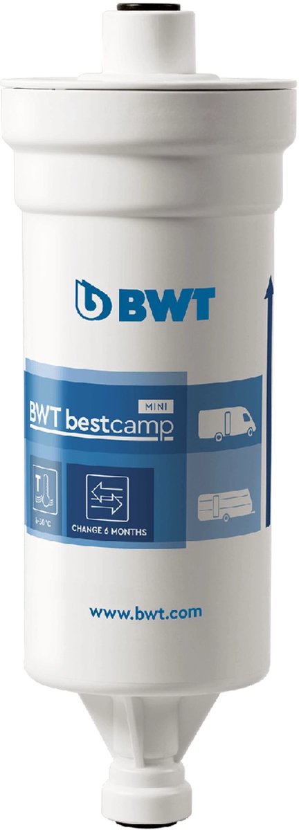 BWT bestcamp MINI | Compact waterfilter voor camper, caravan en camping | Verwijdert kalk en onzuiverheden uit leidingwater | Zorgt voor fris en veilig drinkwater onderweg | Eenvoudige aansluiting | Ideaal voor reizen en kamperen