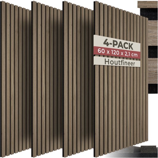 tectake® Set de 4 panneaux acoustiques Sonic Wall - Panneau insonorisant - Isolation phonique - Panneau mural acoustique - 120x60x2,1cm - Décoration murale acoustique - Chêne foncé