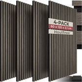 tectake® Akoestische Panelen - Set van 4 - Akoestisch Wandpaneel - 60 x 120 cm - 2,88 m² - Wandpanelen met Aanpasbare Grootte - Lattenwand van MDF en Houtfineer - Geluidsisolatie - Stijlvolle Wanddecoratie - Eenvoudige Montage - Eiken Grijs
