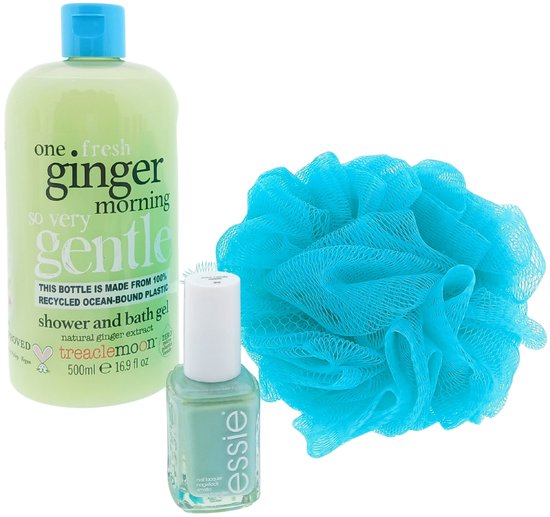 Treaclemoon Cadeauset met Douche Ginger - Nagellak en Puff Spons – Luxe Badset | Verwen Cadeauset | Wellness Geschenk voor Iedereen