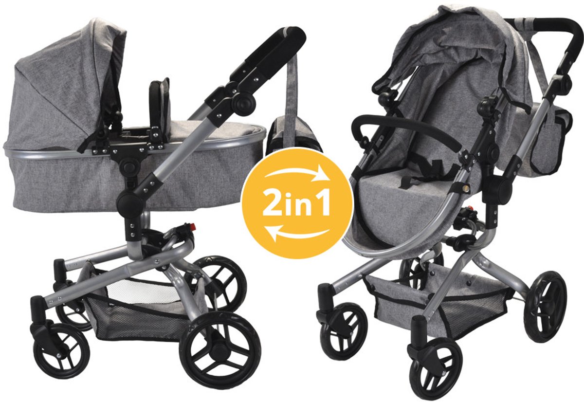 Bol.com Bandits & Angels Poppenwagen Grijs Modern Angel 2in1 Grey vanaf 3 jaar - Poppenbuggy - Voor Meisjes - Verstelbare Duwsta... aanbieding