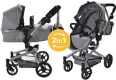 Bandits & Angels Poppenwagen Grijs Modern Angel 2in1 Grey vanaf 3 jaar - Poppenbuggy - Voor Meisjes - Verstelbare Duwstang 48-81 cm - Volledig Inklapbaar - Met Boodschappenmand
