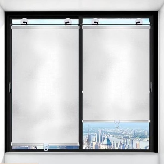 Lot de 2 stores enrouleurs occultants à ventouses - store télescopique portable - argent - 40 x 125 cm