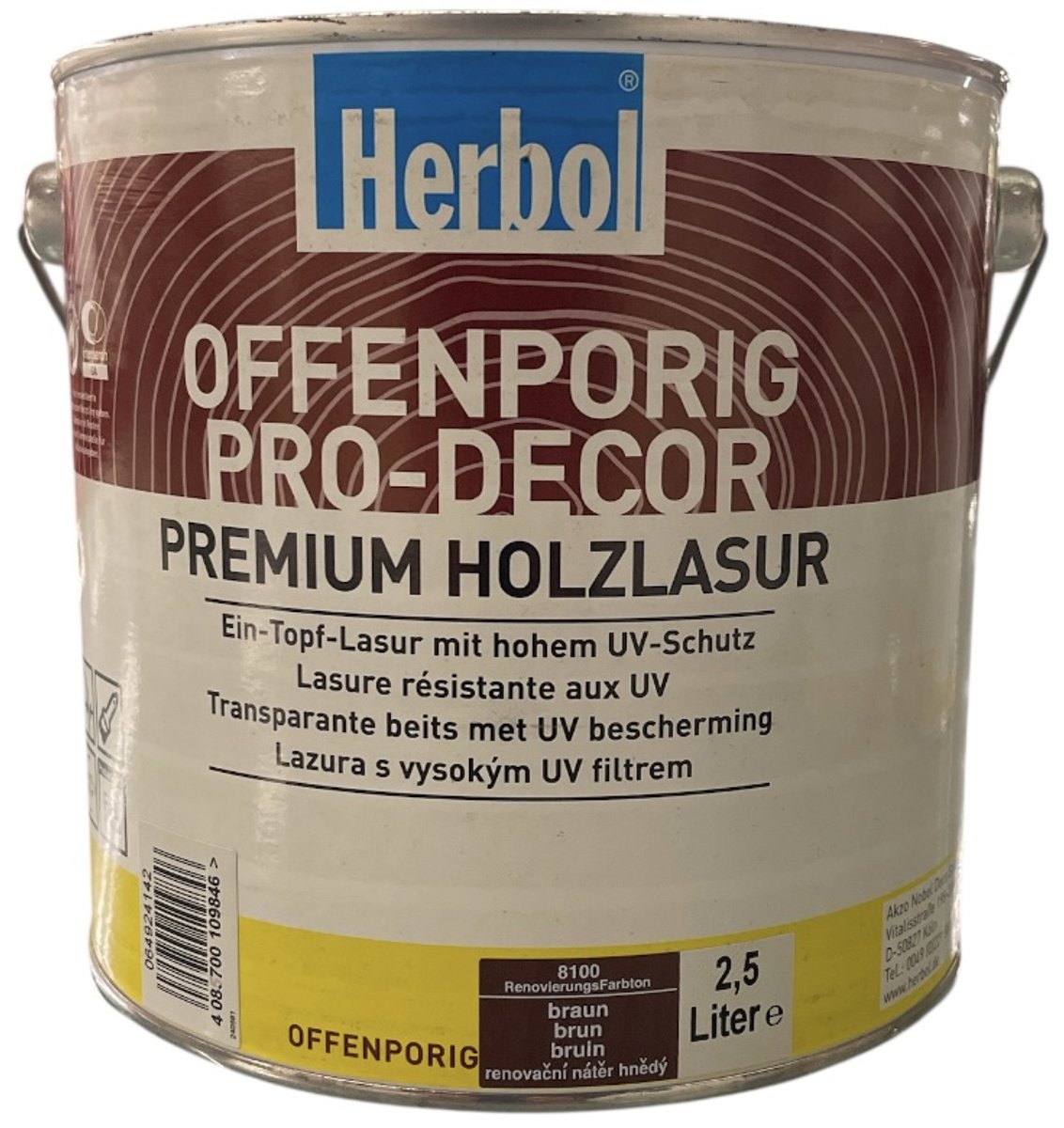 Herbol Offenporig Pro Decor - Solventgedragen lak voor hout ( 3 in 1 ) - Zijdeglans - 2.50 L - Bruin