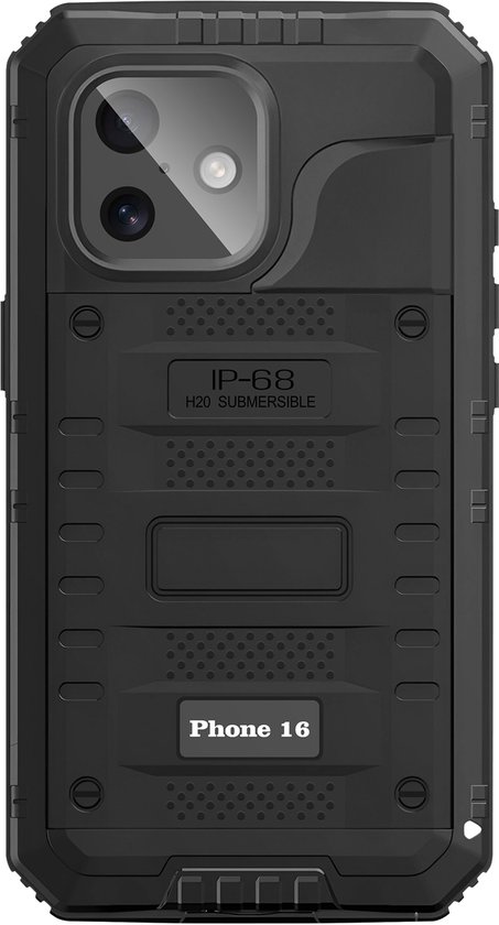 Avizar Waterdicht hoesje Geschikt voor Apple iPhone 16 IP68 Schokbestendig Versterkte Rand, Zwart