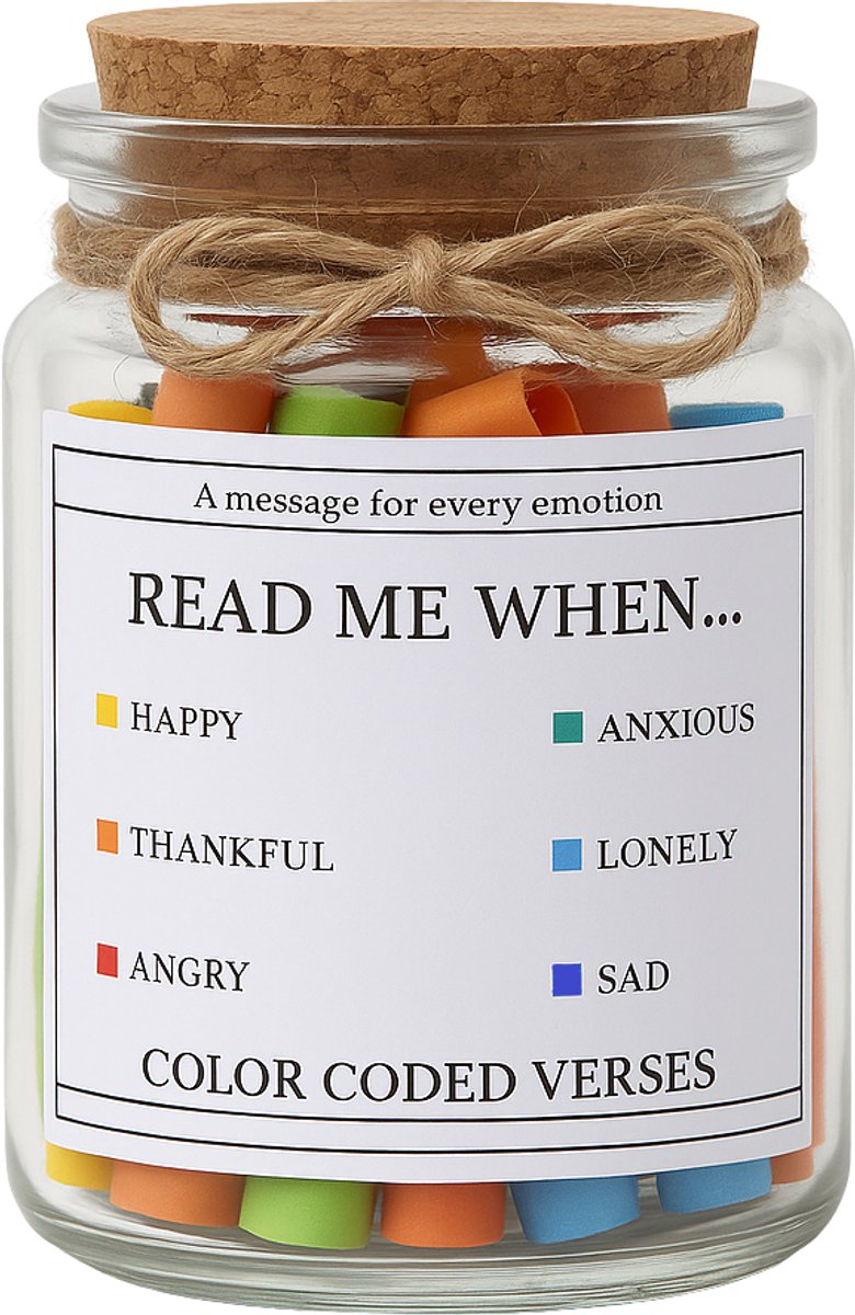 Baraka Treasures Koranvers Pot - Islamtische Verzenpot - 90 Kleurgecodeerde Verzen uit de Koran - Inspirerende Verzen - Inspiratie & Troost per Emotie - Spiritueel Geschenk - Eid Cadeau - Ramadan Cadeau - Engels