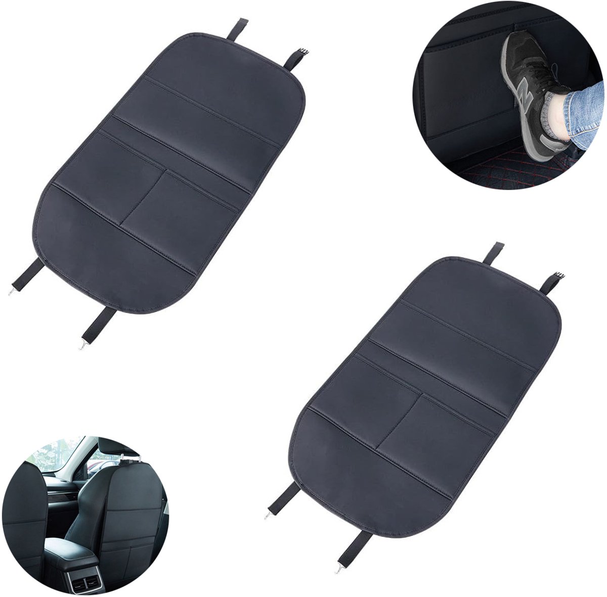Image of 2 stuks Autostoel rugbeschermer schopmat - auto schopmatten rugleuningbeschermer - autostoel schopmatten - autostoel mat - Volpension - rugkussen - rugkussen auto - 44*81cm - zwart