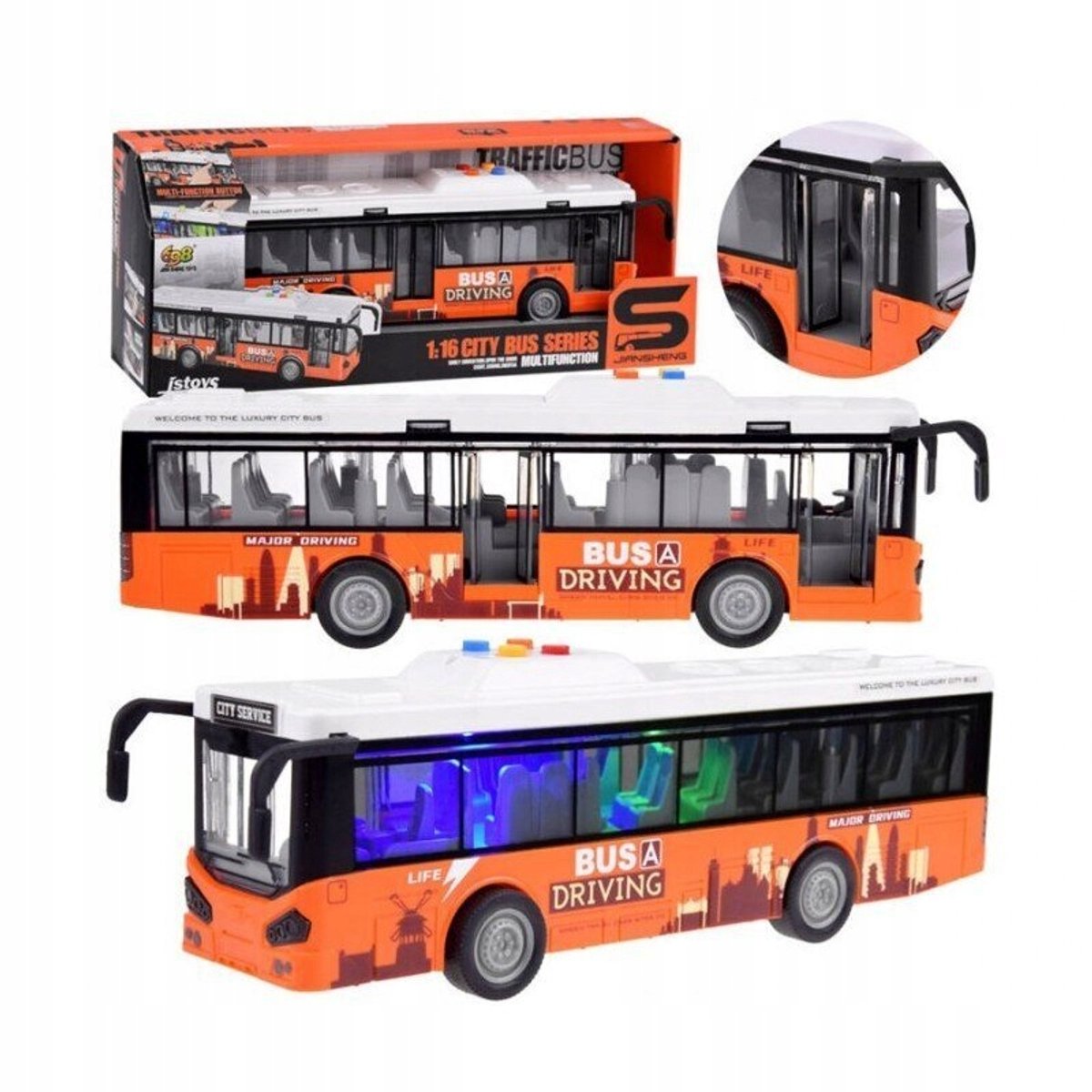 Stadsbus Speelgoed 27cm met Licht & Geluid, Openende Deuren