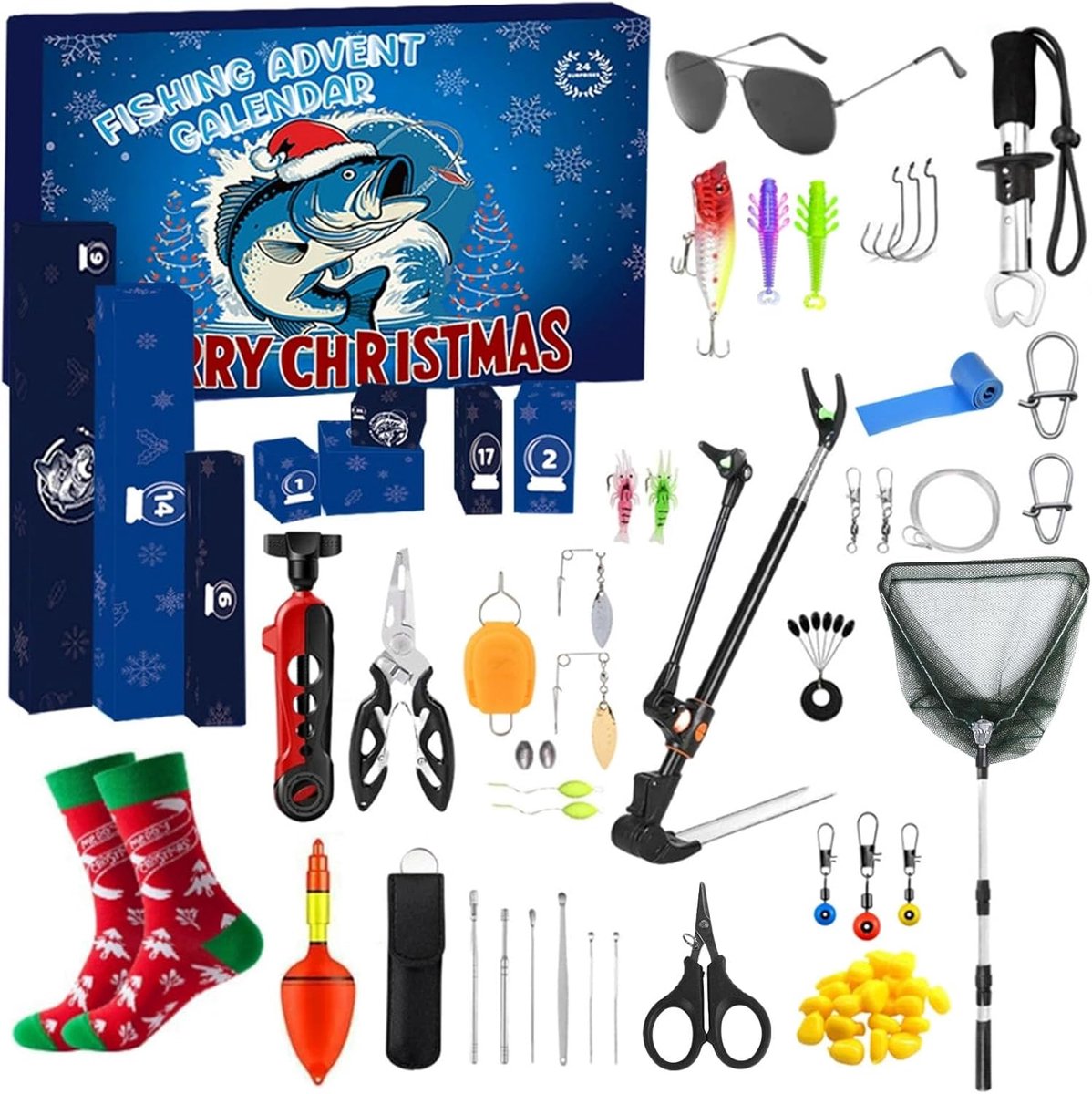 24-delige Angler Adventskalender met visserij gereedschap - Kersteditie 2025.