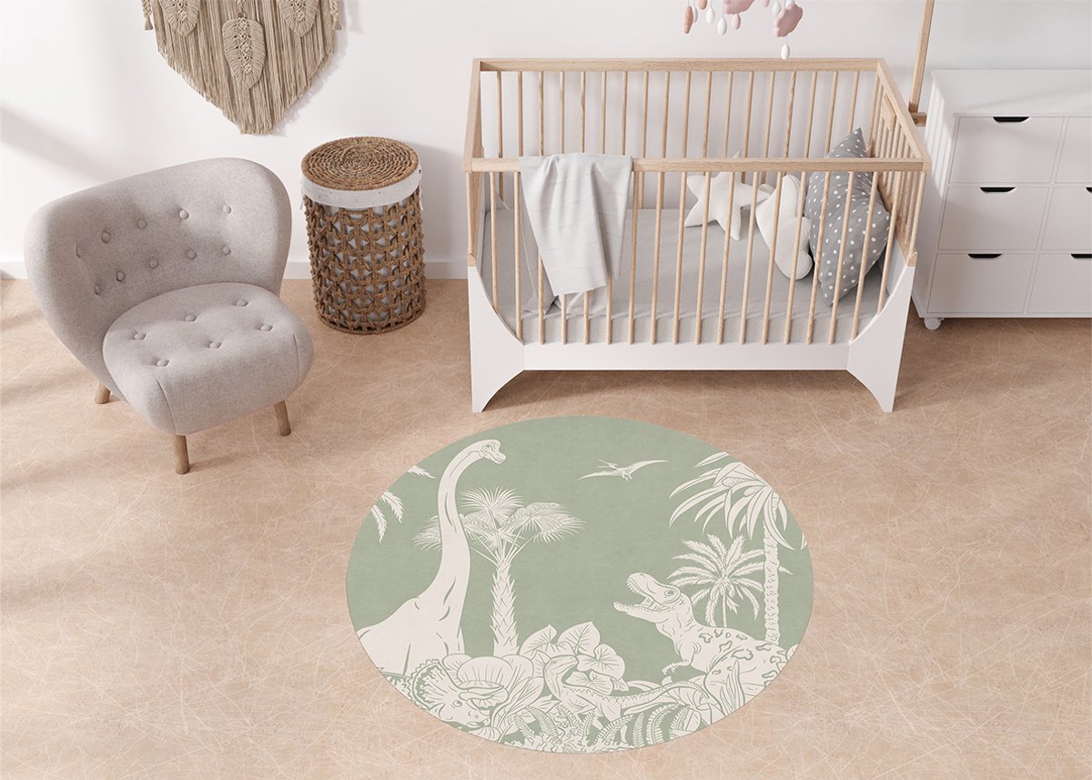 Rond Vinylzeil Dino Jive mono green Kikki Belle-vinyl kleed-Dino-kinderkameraccessoires-100cm-kinderkamer-kleed