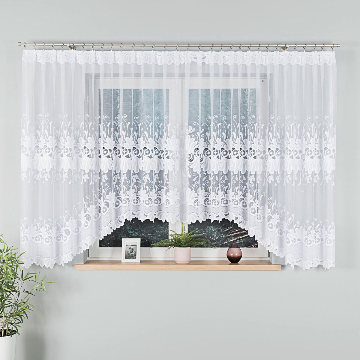Markizeta Serie - Jacquard Gordijn - 500x160 cm - Wit - Florale Motieven