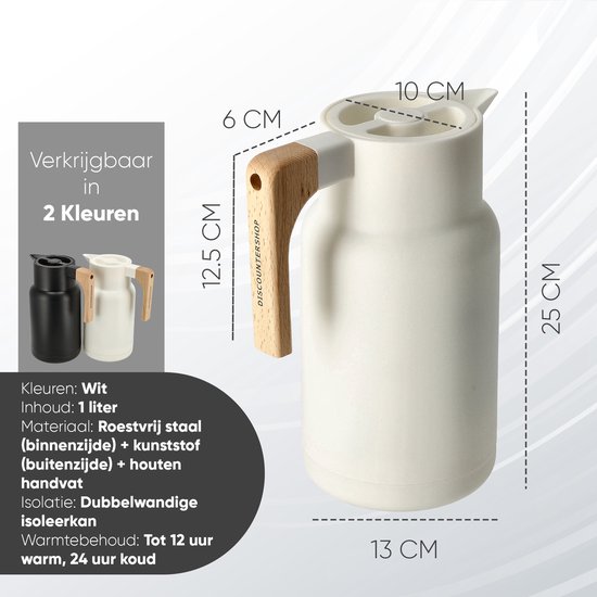 Carafe à Café Isotherme 1L Double Paroi Avec Poignée Bois - Garde Chaud Et Froid Pour Thé, Café Et Jus