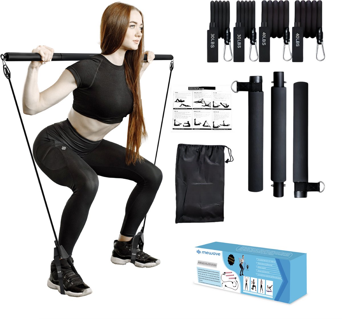 Pilates Bar – Pilates Stick – Resistance Band Set – Fitness Elastiek – Weerstandbanden – Sport Elastiek Banden – Booty Band – Yoga & Fitness