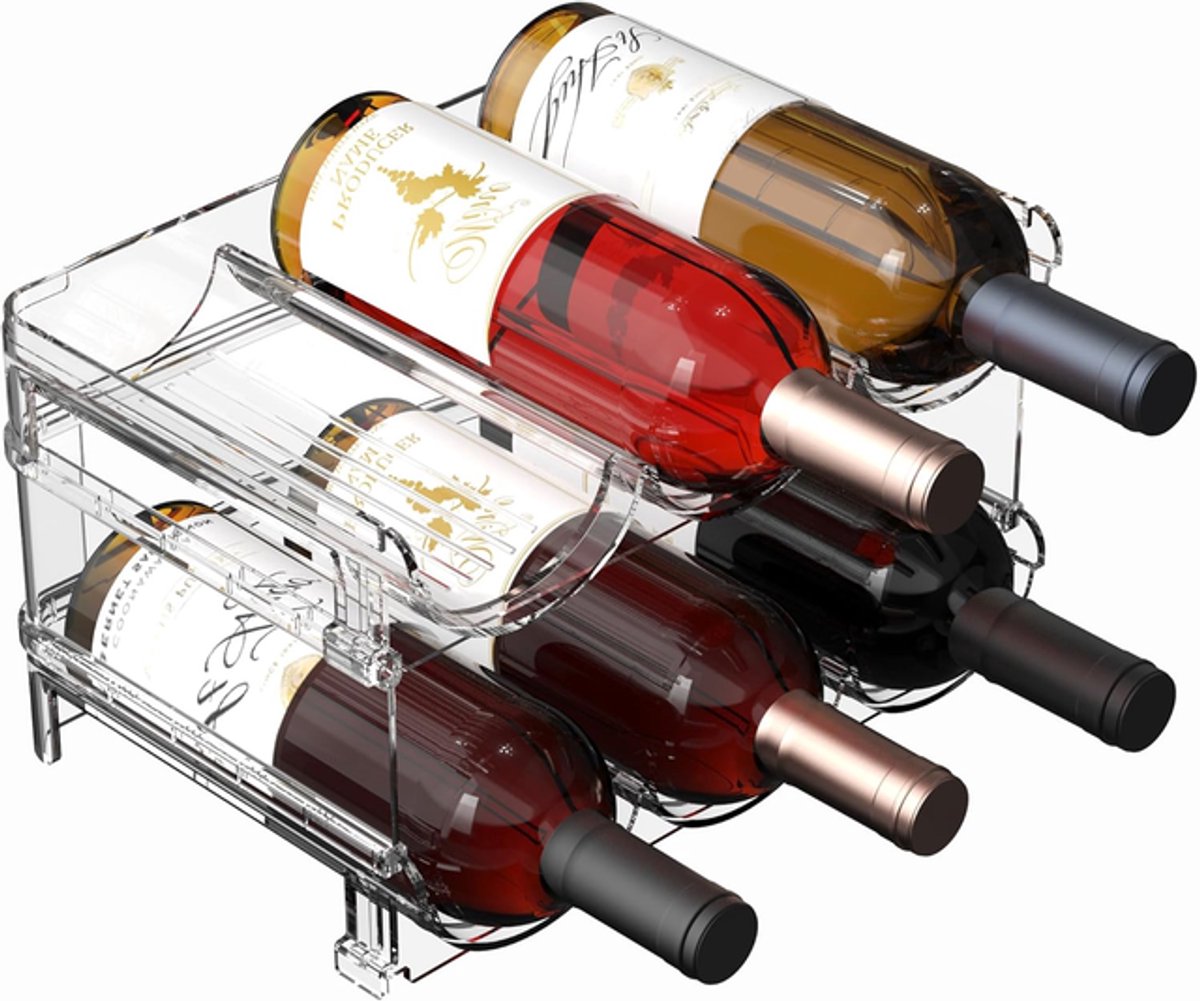 Stapelbaar wijnrek - Wijnrek - Koelkastorganizer - Wijnrek - Drankorganizer - 2-pack - PET - Transparant