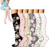 Lot de 6 paires de chaussettes de compression pour femmes - Chaussettes de compression sportives - Chaussettes de compression longues pour femmes - Chaussettes de compression extensibles - Idéales pour la course à pied, le sport et les voyages (L/XL)