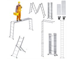Vouwladder – Multifunctionele Ladder – Klapladder – Huishoudtrap – Werksteiger – 4,7 meter – Aluminium – Draagkracht 150 kg – Inclusief 2 Platformen