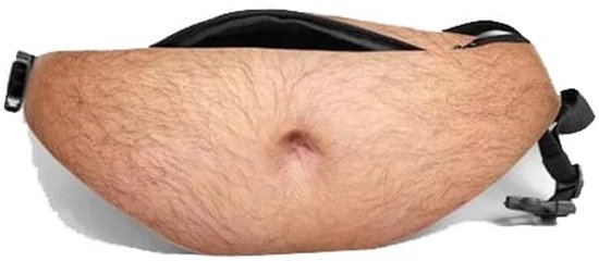 Une ceinture ventrale marron avec un imprimé réaliste d'un ventre poilu avec un nombril.