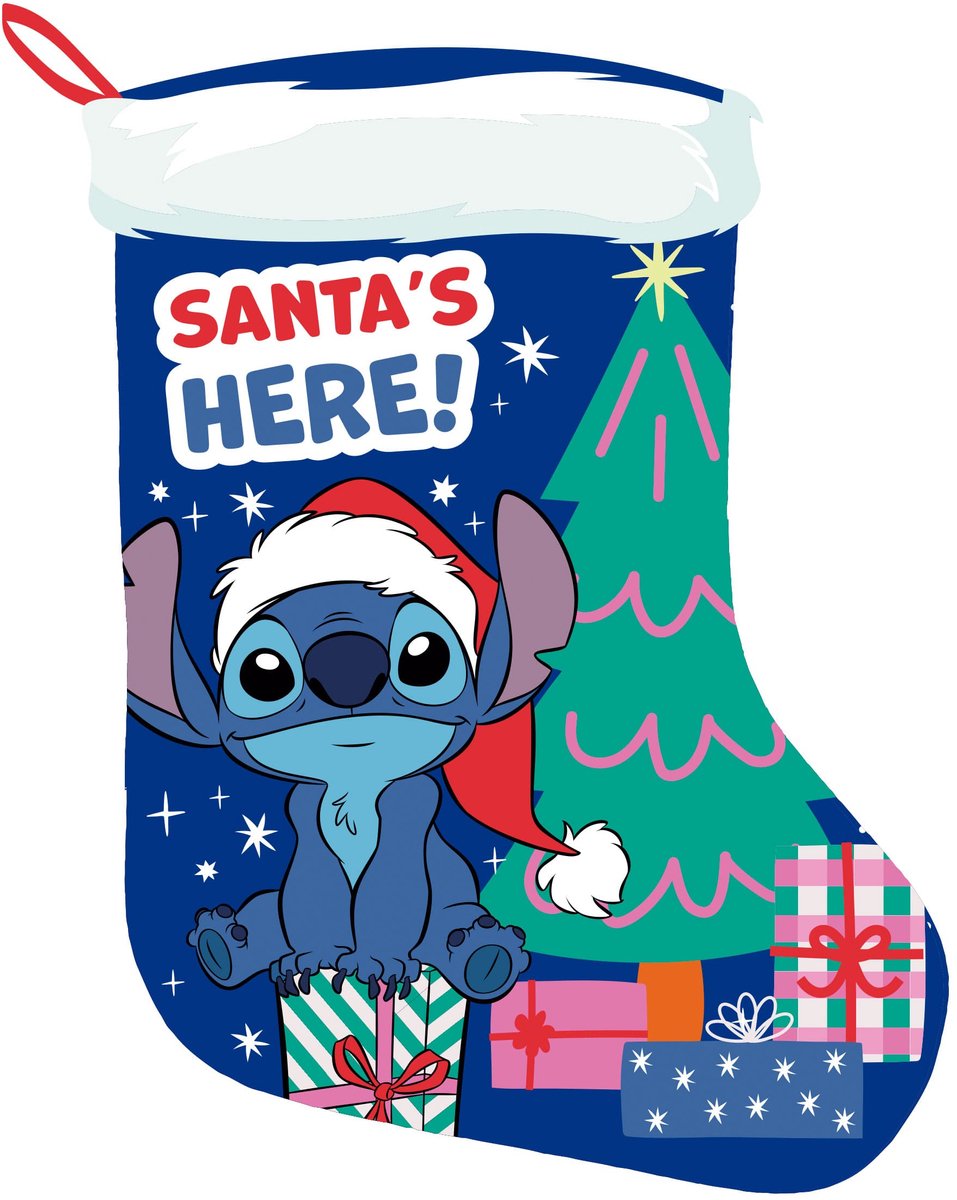 42x32cm Kerstman kerstsok met Lilo & Stitch-thema, rood en blauw, van arditex.