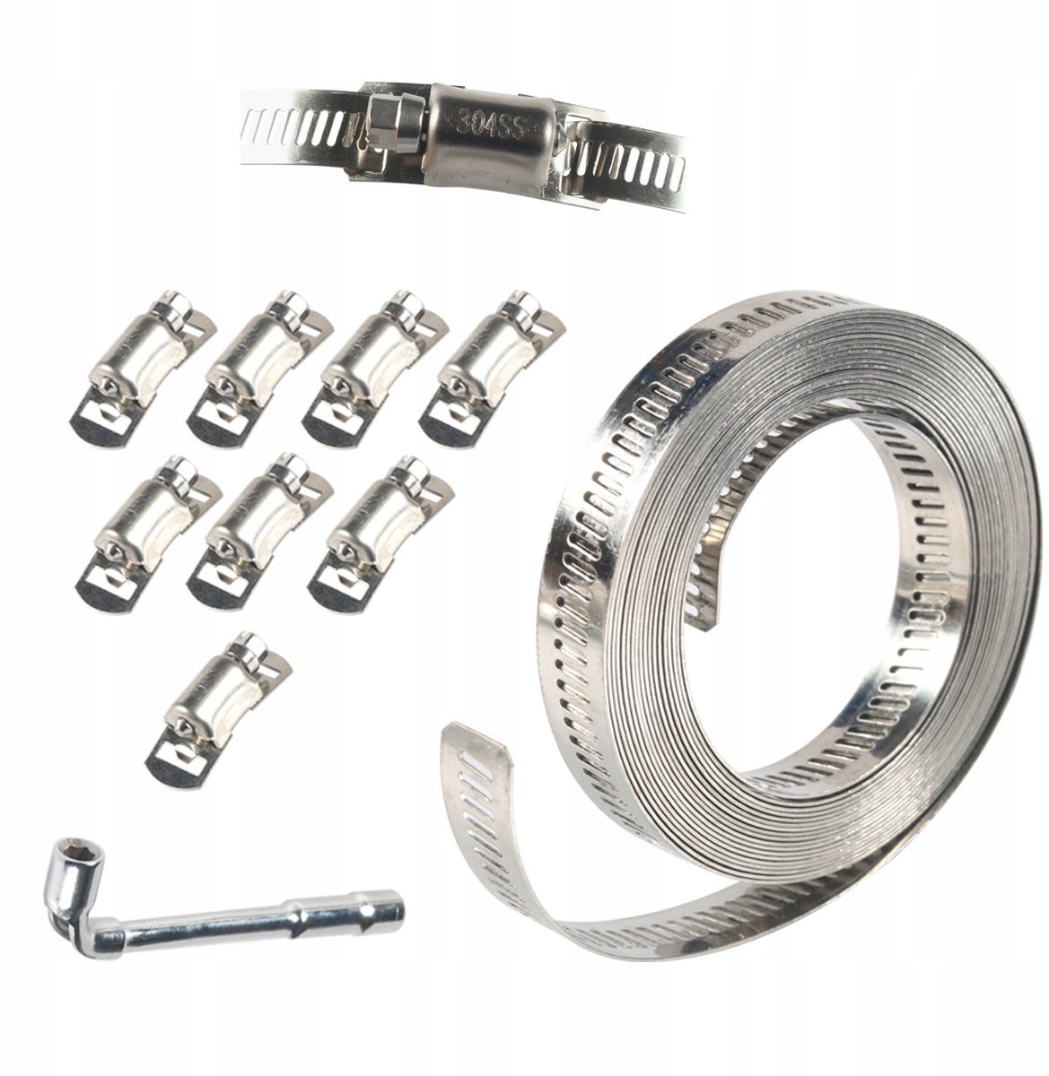 Roestvrijstalen Slangklemmen Set 3.5m Band & 8 Schroefklemmen