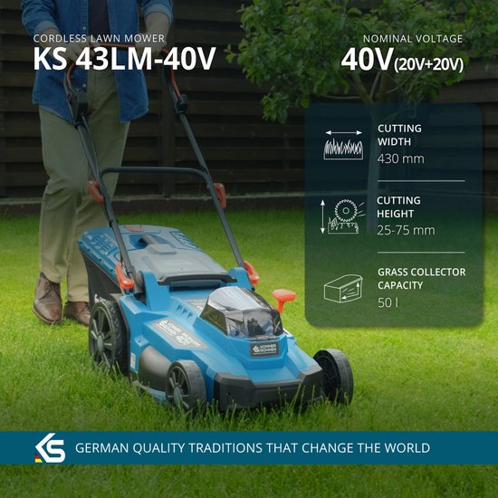 Snoerloze grasmaaier KS 43LM-40V — 43 cm — zonder accu en lader — afbeelding 4