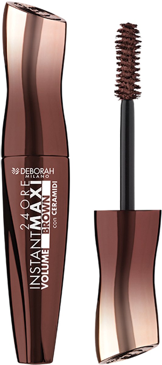 Deborah Milano 24ORE Instant Maxi Volume Mascara Chocolate Brown – Volume-Boostende Mascara Met Ceramiden & Fibers – Maxi Brush Voor Direct Dikker, Langere & Gecurlde Wimpers – Intens Gepigmenteerde Kleur Voor Een WOW Oogopslag