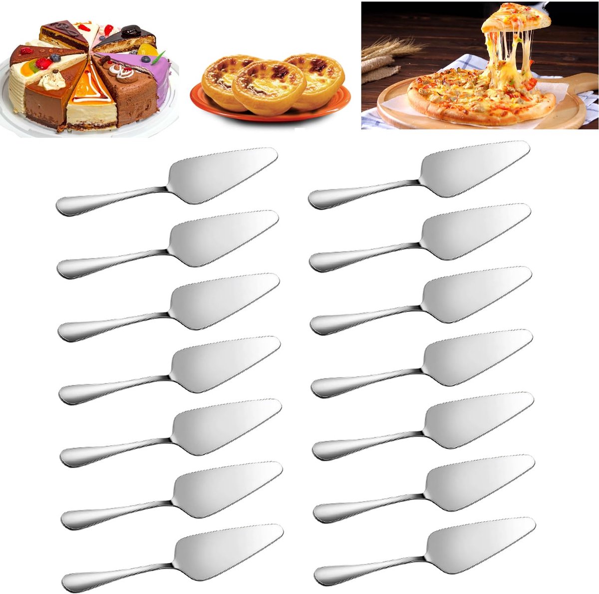Unyqoos® Roestvrijstalen taartschep set van 14 stuks met ergonomisch handvat en gekartelde randen