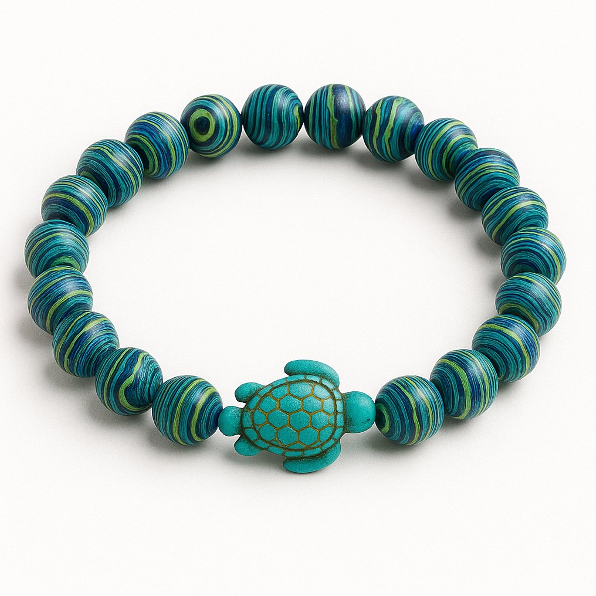 S4H – Malachiet Ontspannings Armband met Schildpad – Bescherming & Balans – Natuursteen Armband Heren & Dames – Spirituele Edelsteen – Innerlijke Rust & Geluk