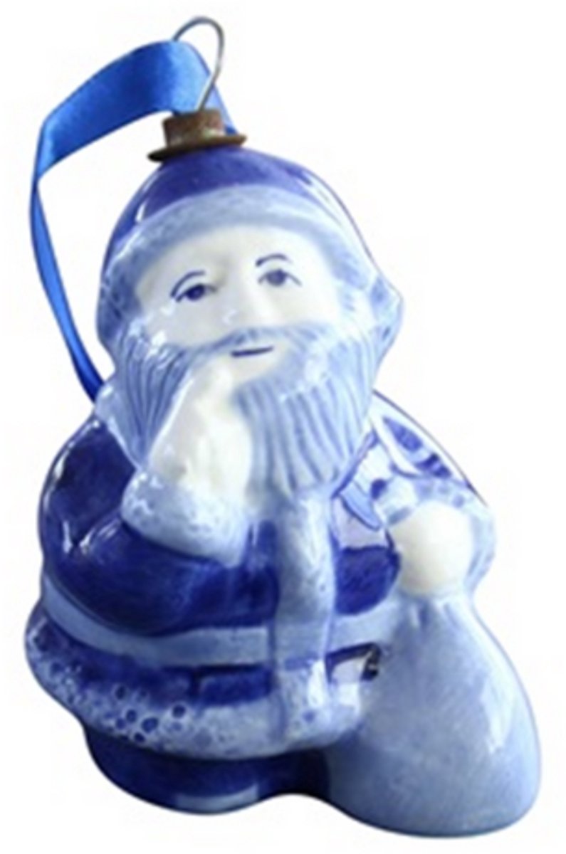 Kerst ornament Delftsblauw - doos van 6 ornamenten - kerstman