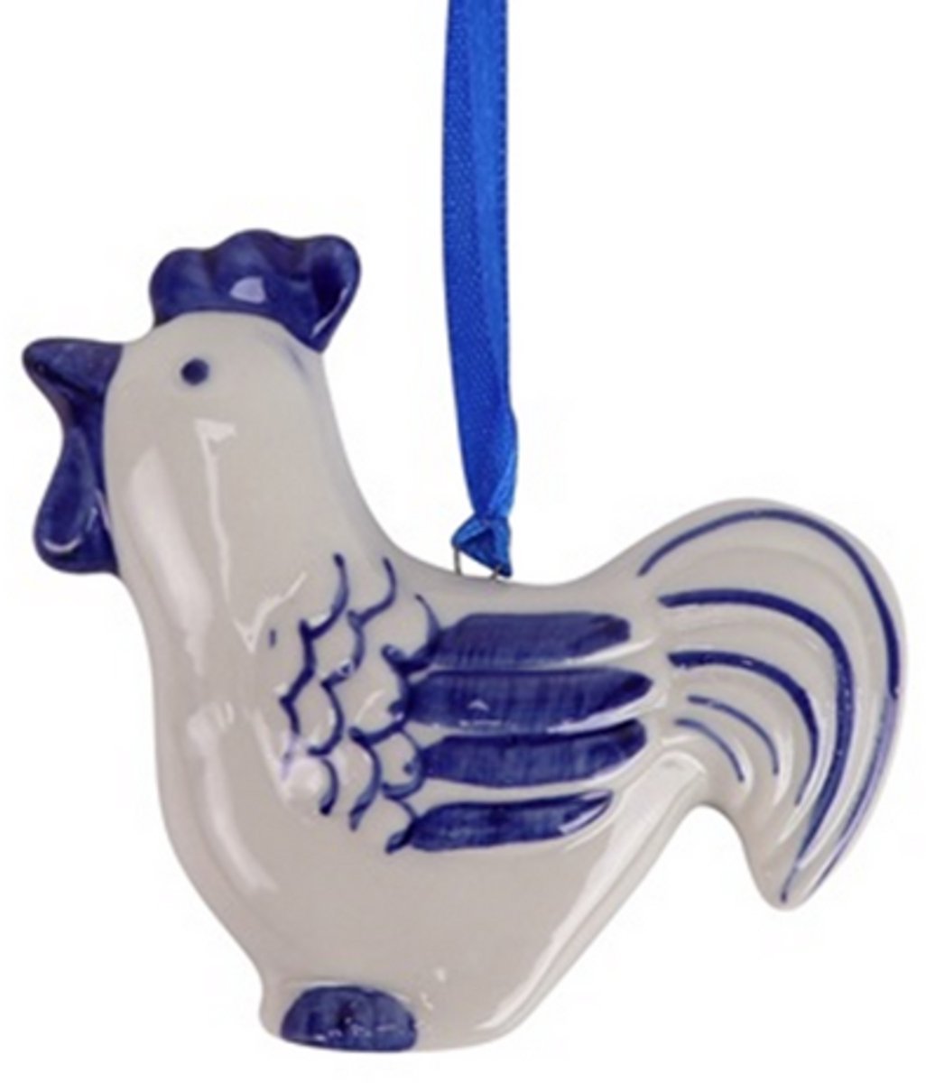 Kerst ornament Delftsblauw - doos van 6 ornamenten - kerst haan