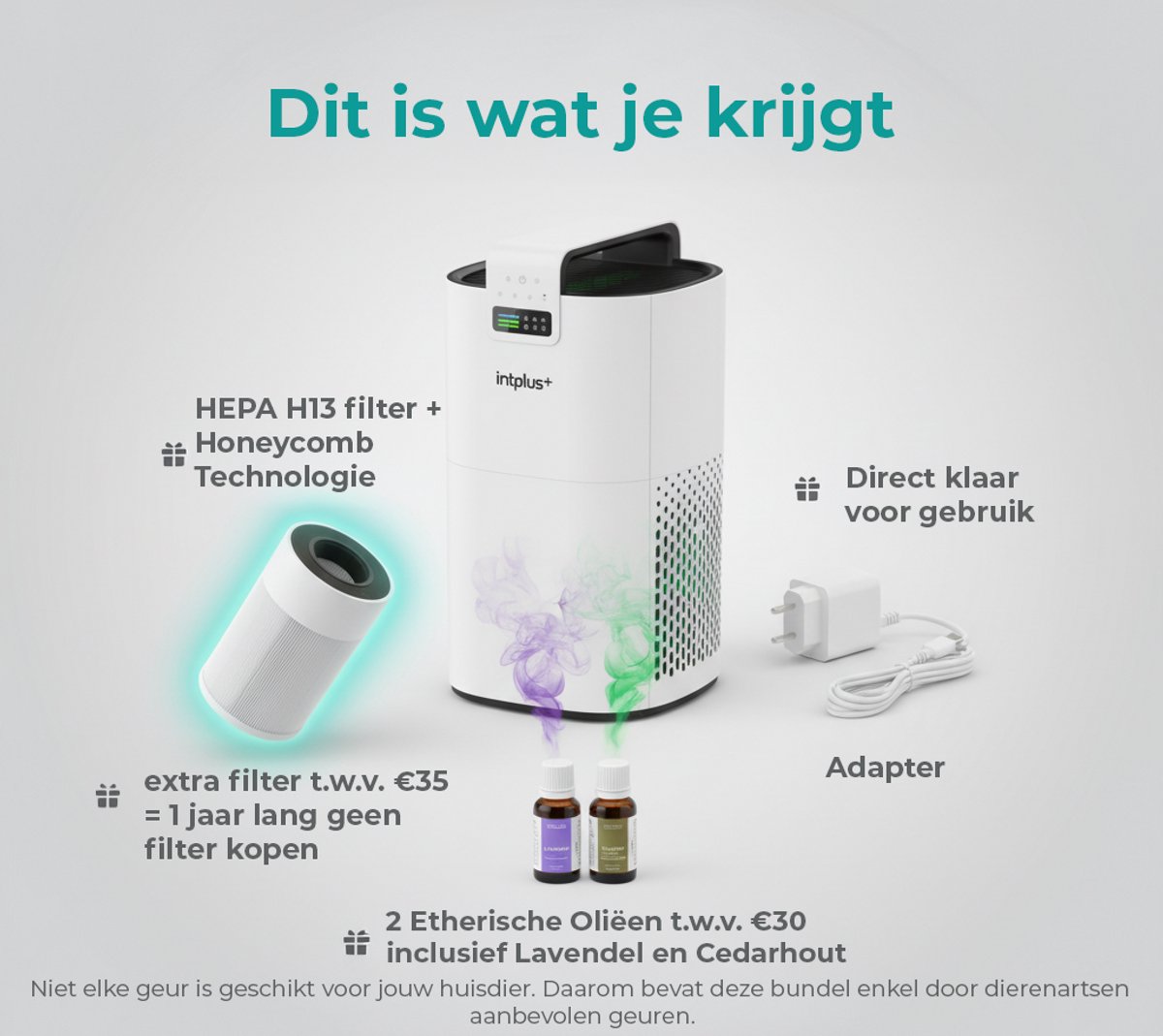 Airflow Luchtreiniger / Air Purifier voor Huisdieren & Allergie - 350 m³/h – HEPA Filter H13 – App bediening & Luchtkwaliteitsensor - intplus+ — afbeelding 6