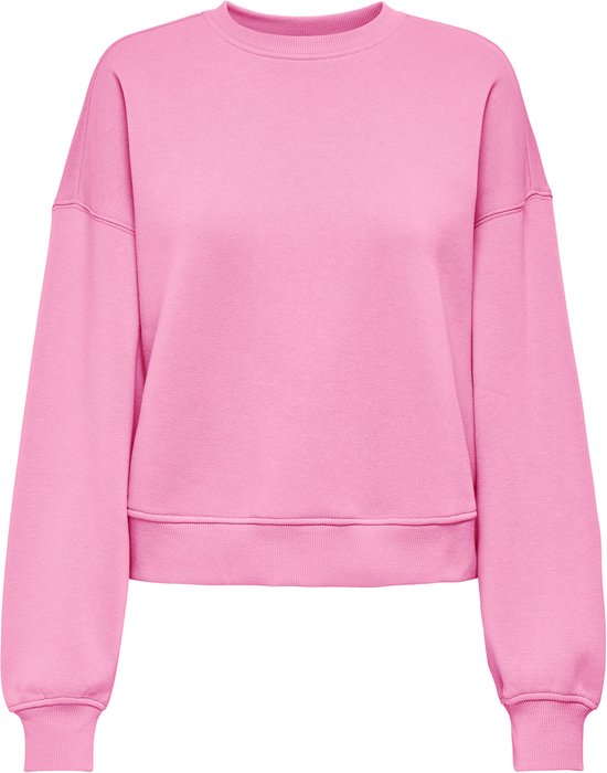Un pull rose uni à manches longues et col rond.