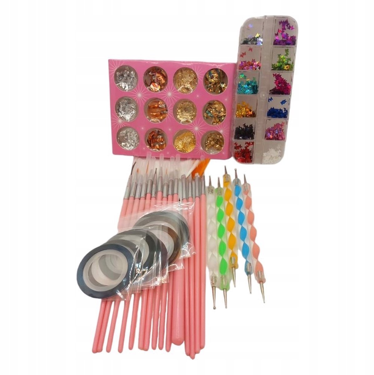 Nail Art Set: 15 penseel, folie, motjes en strips voor manicure