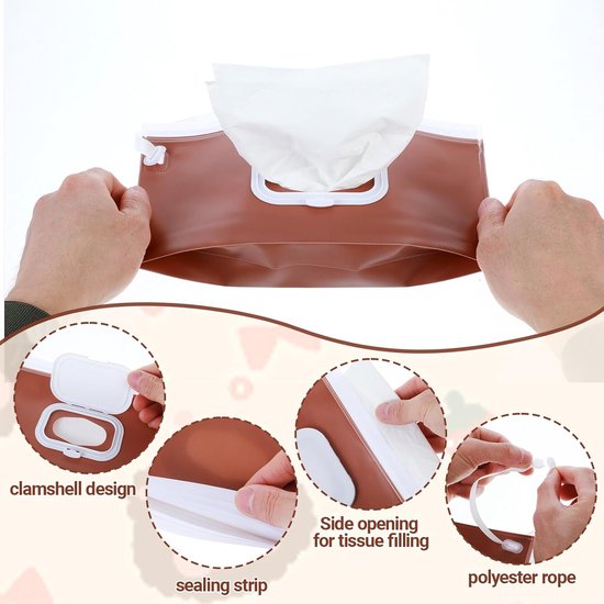 Billendoekjes houder - 3 stuks - Vochtige tissuehouder - Natte doekjes houder - Dispenser - Wipe box - Billendoekjesdoos - Vochtig toiletpapier houder - Geschikt voor make up doekjes, reinigingsdoekjes - Roze + Koffie + Beige - 24*13.5cm — afbeelding 3