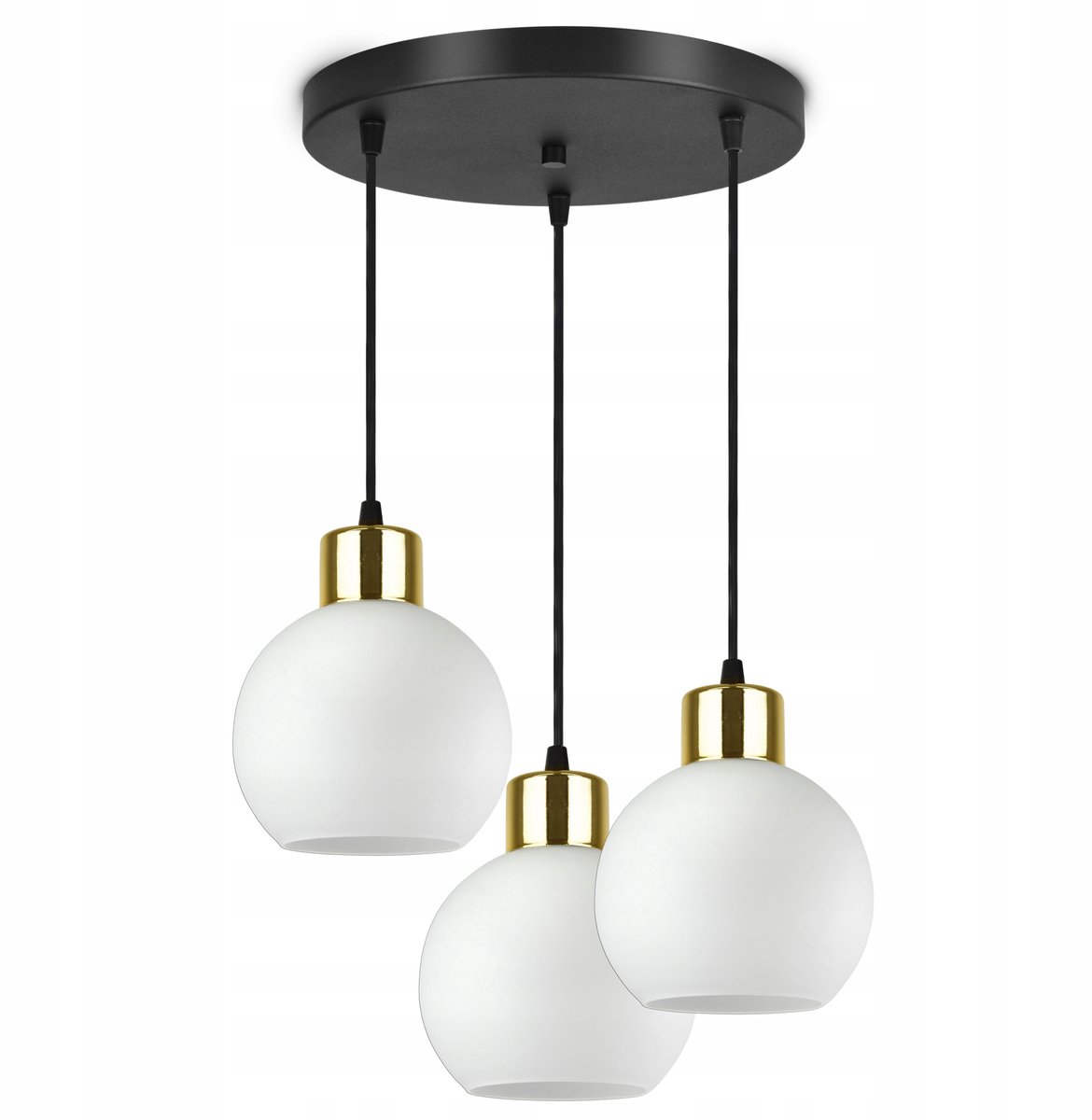 Hanglamp Glas Bollen Melkwit LED E27 Zwart/Goud