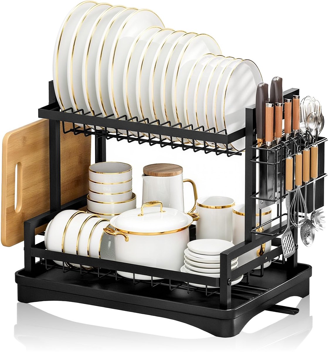 Unyqoos® Twee-laags compact afdruiprek met draaibare afvoer voor efficiënt gebruik