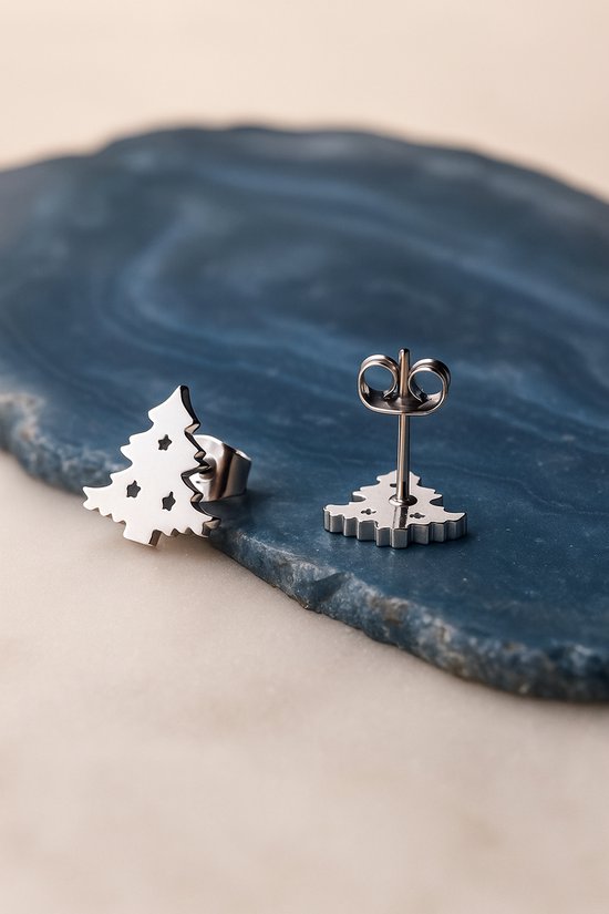 Clips d'oreilles Lundholm Filles, motif sapin de Noël - Acier inoxydable argenté de Premium - Petites Boucles d'oreilles ( 1,1 x 0,9 cm) - Cadeau de Saint-Nicolas - Emballage cadeau Luxe