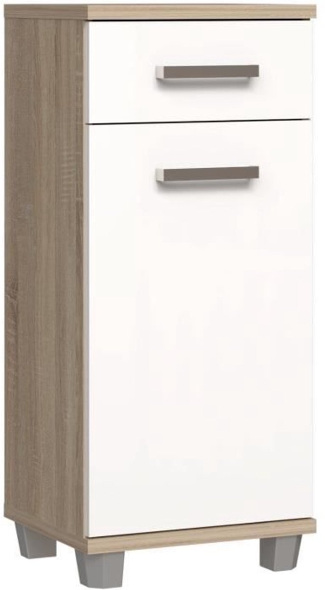 Badkamermeubel - B40,2 x D34,8 x H90,8 cm - Wit en Eiken - VERIS