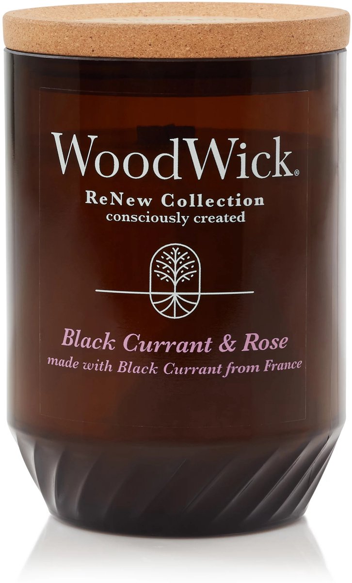 WoodWick ReNew Large Geurkaars - Black Currant & Rose - 75 branduren Bruin
