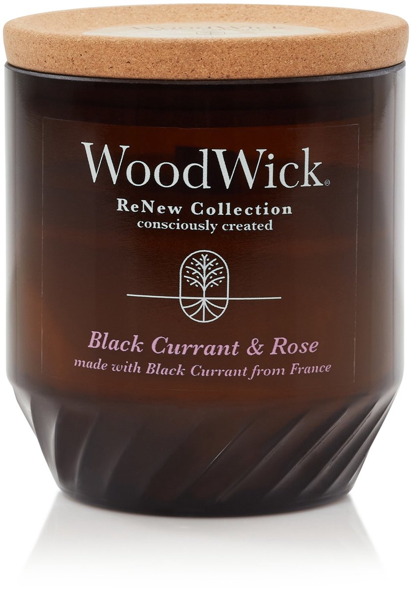 WoodWick ReNew Medium Geurkaars - Black Currant & Rose - 55 branduren Bruin