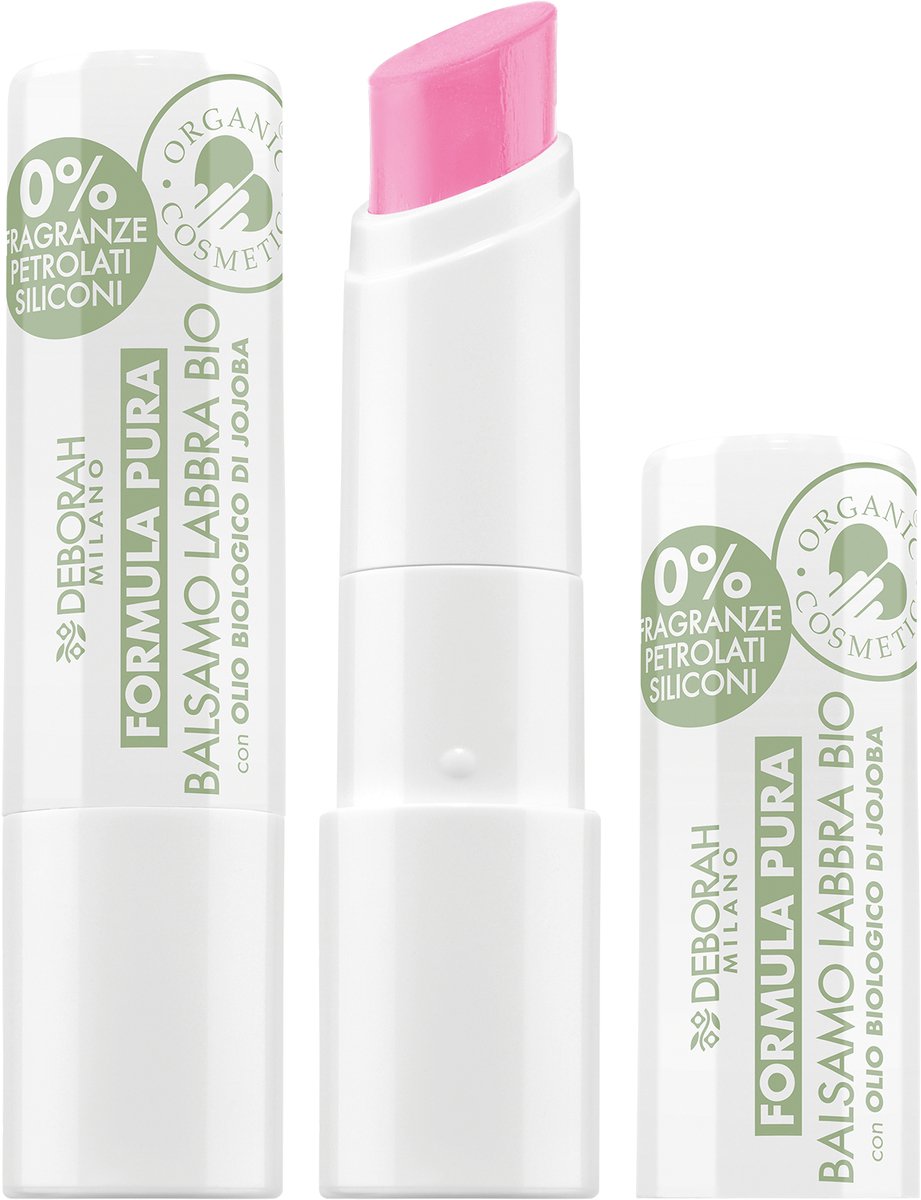 Deborah Milano Formula Pura Bio, Lippenbalsem, Roze, Vrouwen, Universele huid, Jojobaolie, Verzachtend, Hydraterend, Voedend