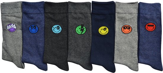 Lot de 7 Smiley® homme - COLORSMILE - 7 paires de chaussettes avec les jours de la semaine - Grijs Marine & Zwart - Taille 39/42 - coton de haute qualité