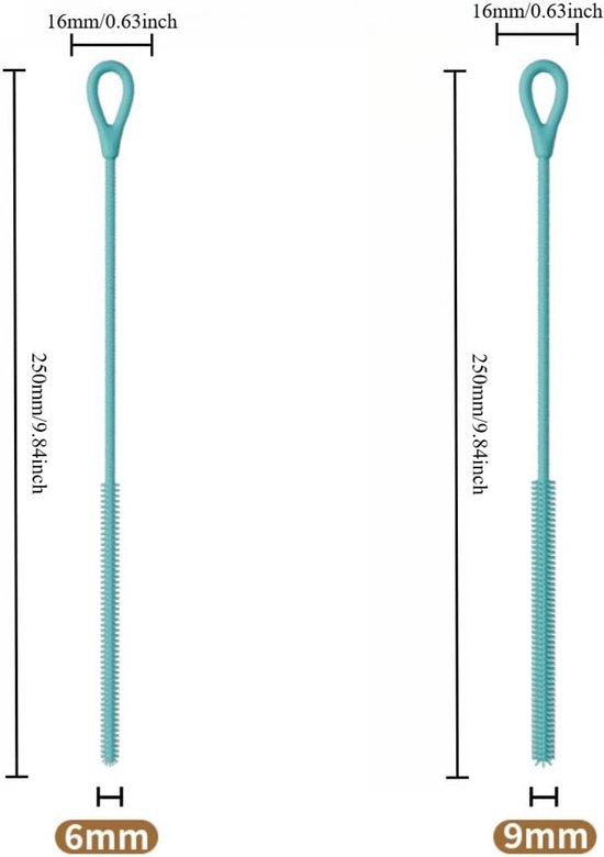 4-pack siliconen rietjesreinigingsborstels - 25 cm lange flexibele borstel voor metalen en glazen rietjes - Lake Blue (combinatie van 6 mm + 9 mm) — afbeelding 5