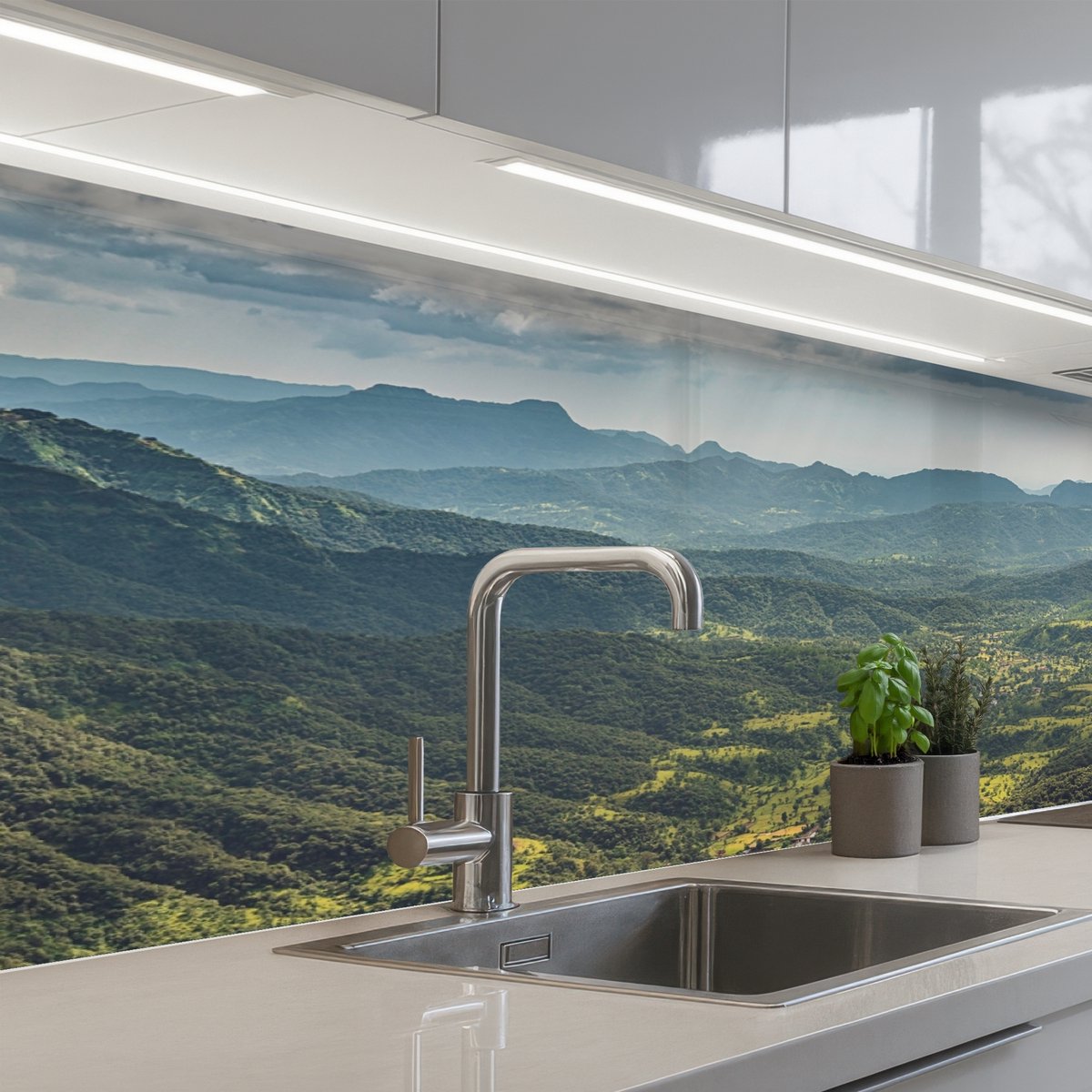Keuken achterwand 150x60 cm - Spatscherm zelfklevend Landschap - Vallei - Groen - Muurbeschermer - Spatwand fornuis