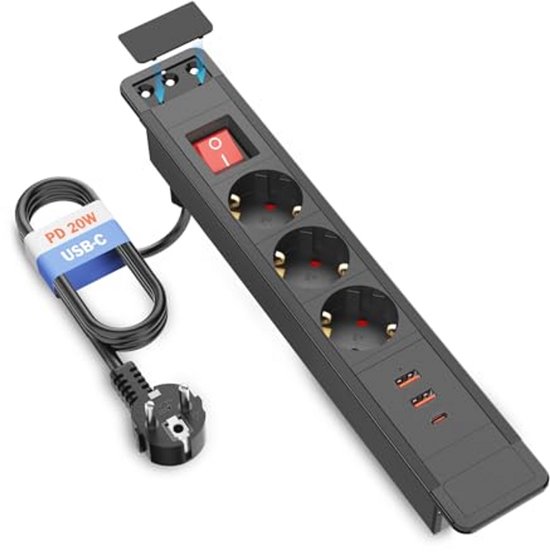 KingTSYU tafelstopcontact met USB C, stekkerdoos bureau met AC/PD 20 W