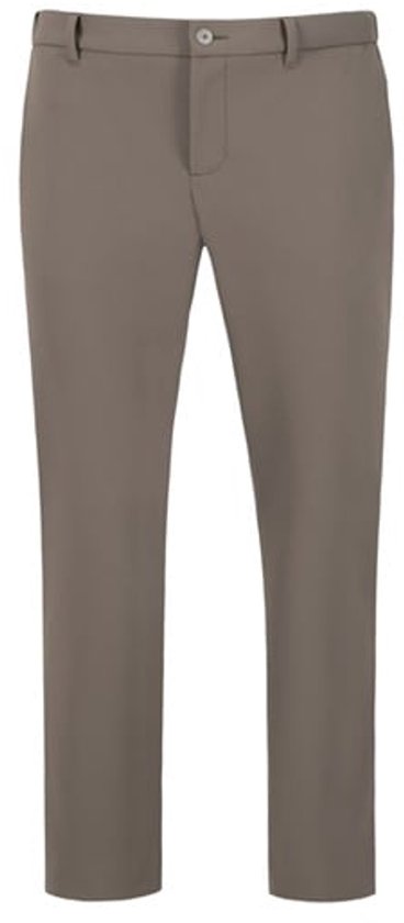 Grijze chino broek voor heren met ritssluiting en knoop.
