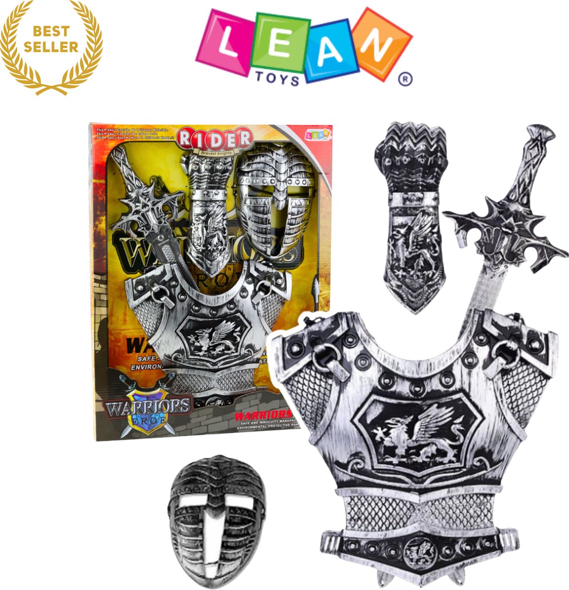 Large Knight Set Silver – Ridder Speelgoed met Harnas, Helm, Zwaard & Schild – Realistische Ridderuitrusting van Kunststof – Verkleedset voor Kinderen vanaf 3 Jaar – Stimuleert Fantasie & Beweging – Duurzaam & CE Gecertificeerd – Met Ebook